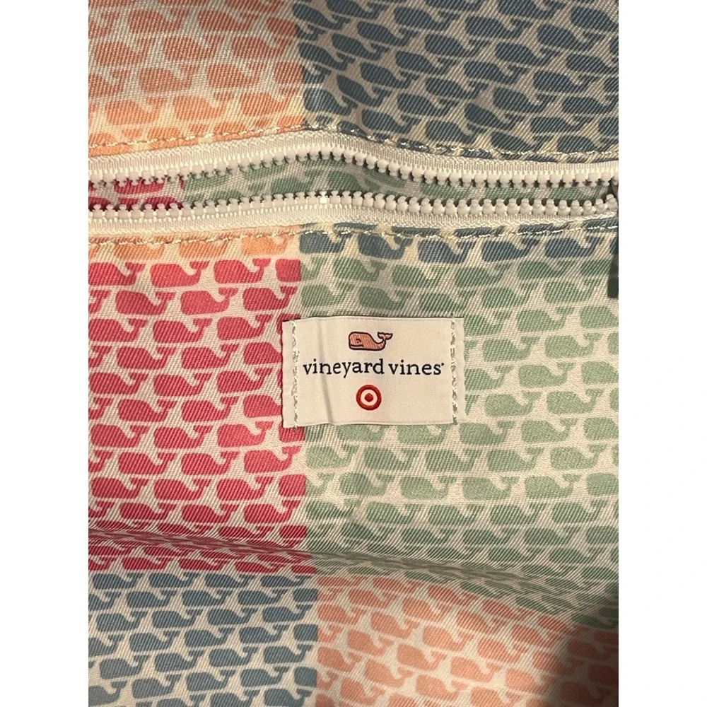Vineyard Vines Target Pink Whale Tote Blue Large Beach Bag Patchwork Interior - Picture 3 of 9